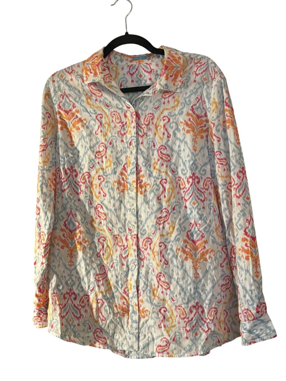 J McLaughlin Floral Blouse M Button Up Long Sleeve Preppy Cottagecore Preppy